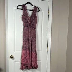 Advance Apparels Dusty Rose Lace-Up Maxi Dress Free Size